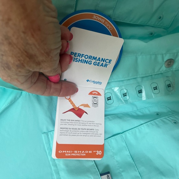 NWT COLUMBIA PFG Fishing Shirt men XL Omni Shade UPF 30 BAHAMA II Turquois shirt - Picture 7 of 16